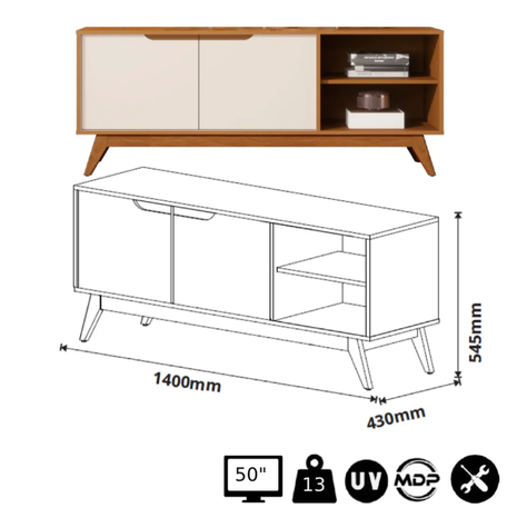 RACK TV 1,4M 2 PUERTAS CARAMELO PERLA-3
