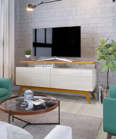 RACK TV STAND CLASSIC PLUS 12333 1.4 CAJONES BLANCO/CARAMELO-1