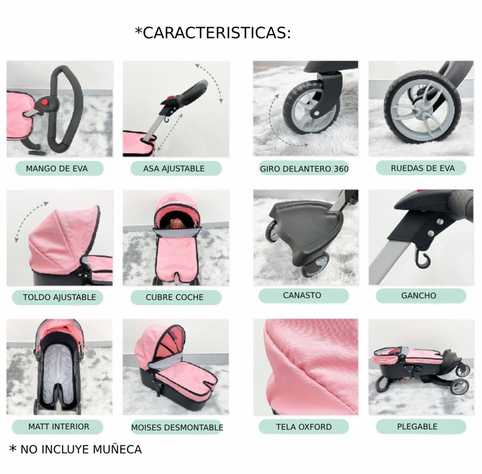 COCHE CUNA PASEO LUXURY ROSADO NEGRO-4