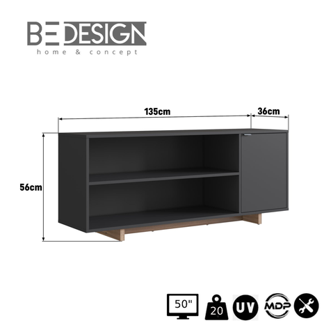 RACK CON 2 ESPACIOS + PUERTA PARA TV DE 50' NEGRO NOMAD EMOVELL-1