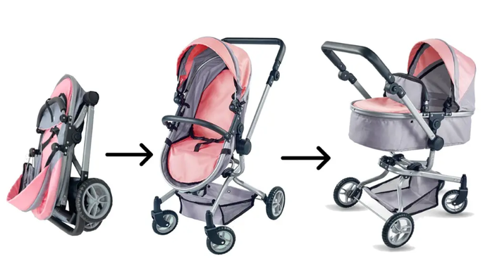 COCHE CUNA JUGUETE PARA MUÑECAS ROSADO KIDSCOOL-4