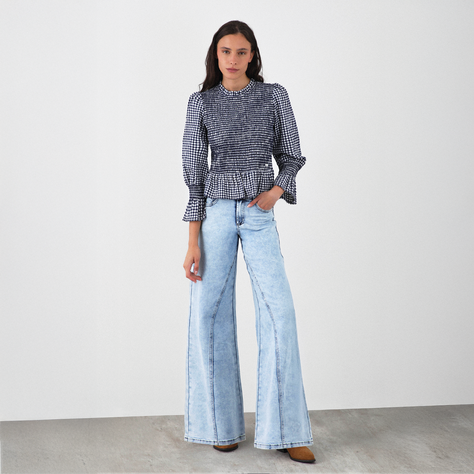 Blusa Panal Vichy Azul Mujer Raindoor-0
