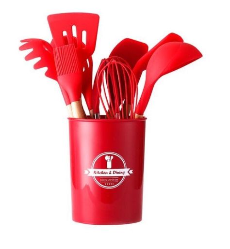 Set De Utensilios De Cocina Antiadherentes  Mango De Madera -0