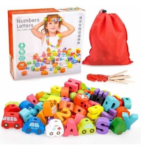  Cuentas De Madera Letras Ciudad Con Enhebrador Montessori-0