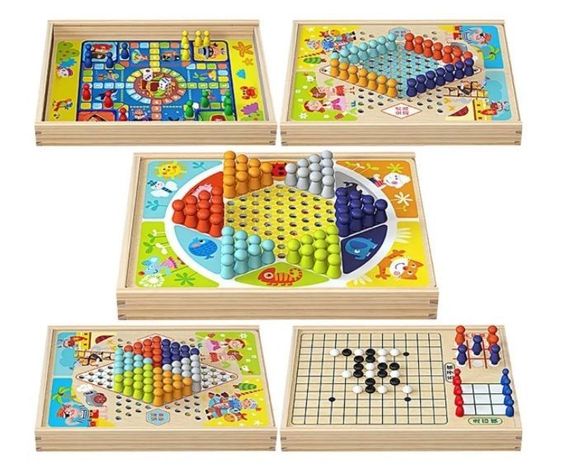 Damas Chinas Tablero Juego De Madera 4 Y Mas Juegos En 1-0