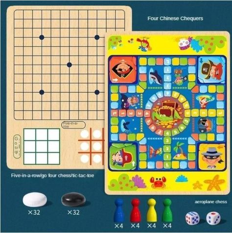 Damas Chinas Tablero Juego De Madera 4 Y Mas Juegos En 1-7