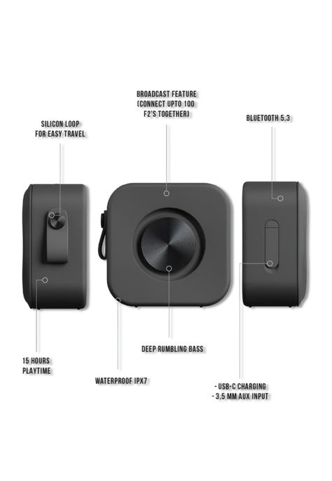 Parlante Portatil Sudio F2 BT Black Water Resistant 20W RMS-5