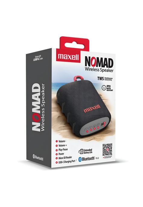 Parlante Portatil Maxell Water Resistant IPX5 Nomad Gris 5W-3