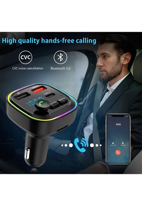 Transmisor FM Bluetooth + Puerto Quick Charge 20W 12/24V RGB-4