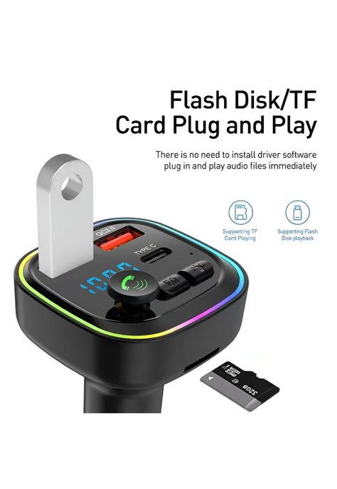 Transmisor FM Bluetooth + Puerto Quick Charge 20W 12/24V RGB-5