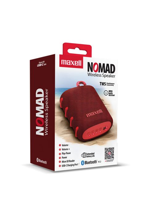 Parlante Portatil Maxell Water Resistant IPX5 Nomad Rojo 5W-4