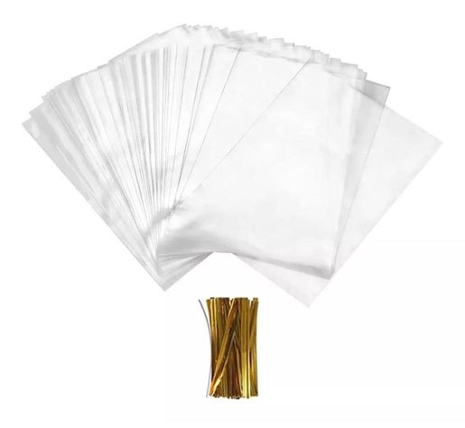 Bolsas Plástica Celofán 15x20 + Amarre Dorado (200 Un)-0