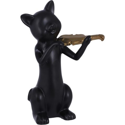 Figura Decorativa Cerámica Gato Violín-1