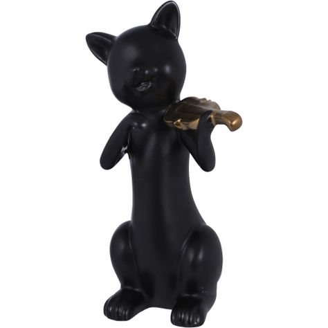 Figura Decorativa Cerámica Gato Violín-0