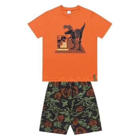 CONJUNTO POLERA NARANJA Y SHORT DINOSAURIO-1