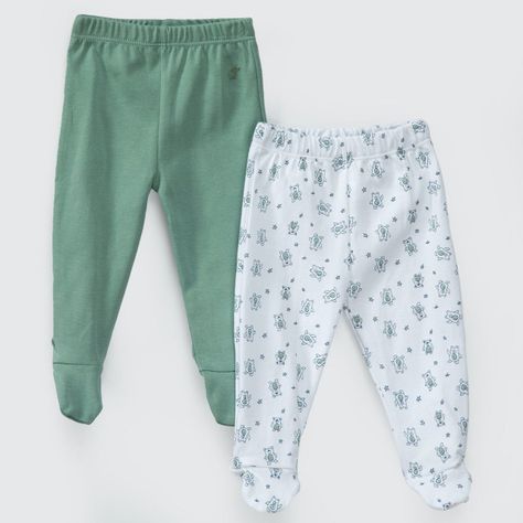 PACK PANTALONES BLANCO VERDE OSITOS ALGODÓN PERUANO-0