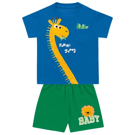 CONJUNTO POLERA AZUL Y SHORT JIRAFA-1