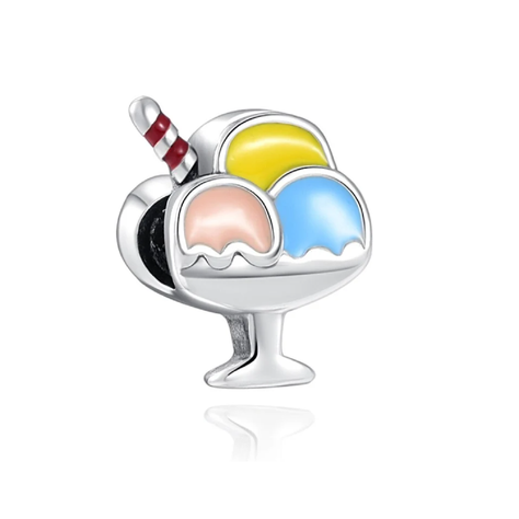 Charm Copa De Helado Tricolor En Plata 925 Silver Heart-1