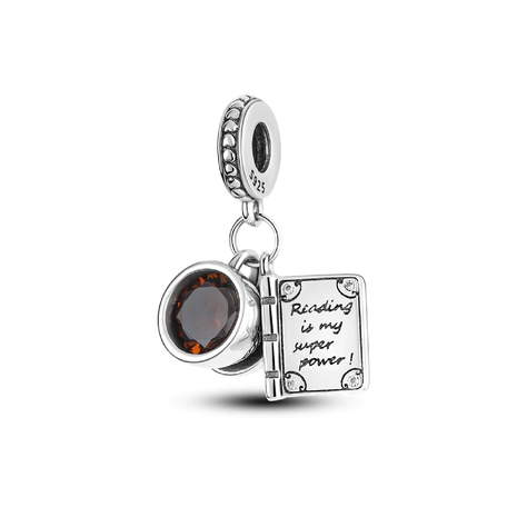 Charm Taza De Café Y Libro En Plata 925 Silver Heart-0