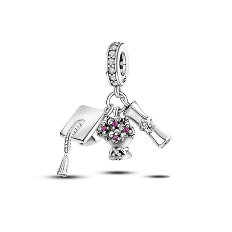 Charm Triple Graduación Titulación En Plata 925 Silver Heart-0
