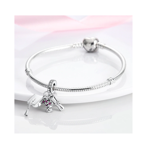 Charm Triple Graduación Titulación En Plata 925 Silver Heart-2