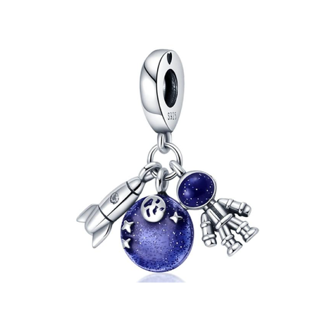 Charm Astronauta, Cohete Y Universo Plata 925 Silver Heart-0