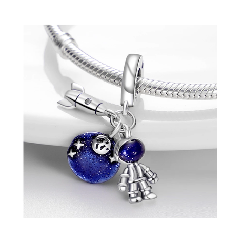 Charm Astronauta, Cohete Y Universo Plata 925 Silver Heart-1