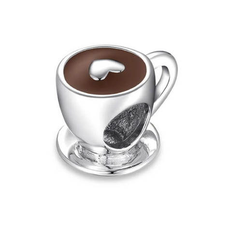 Charm Taza De Café Y Corazón En Plata 925 Silver Heart-0