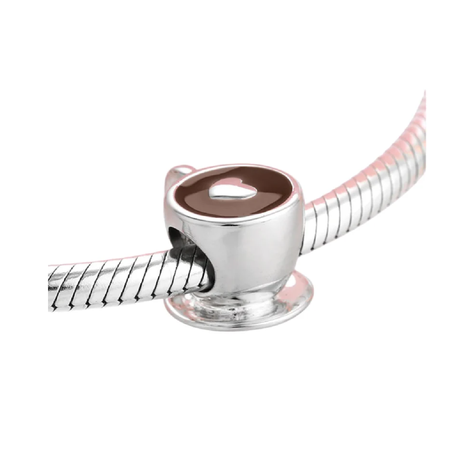 Charm Taza De Café Y Corazón En Plata 925 Silver Heart-5