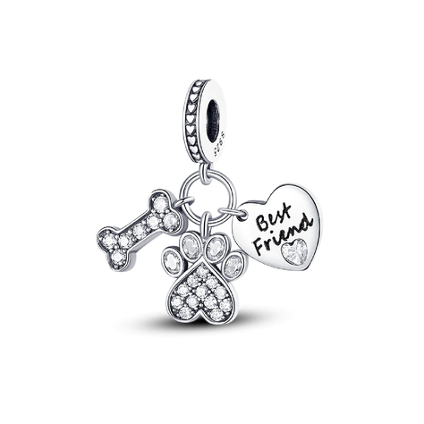 Charm Triple Amor A Perritos Mascotas Plata 925 Silver Heart-0