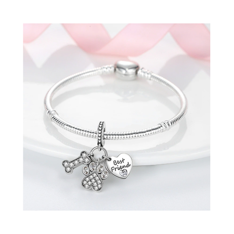 Charm Triple Amor A Perritos Mascotas Plata 925 Silver Heart-1