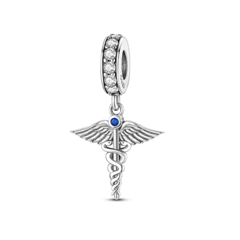Charm Vara De Esculapio Medicina En Plata 925 Silver Heart-0