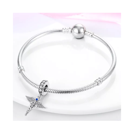 Charm Vara De Esculapio Medicina En Plata 925 Silver Heart-2