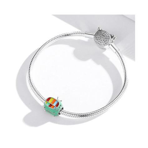 Charm Tv Retro Colorida En Plata 925 Silver Heart-2