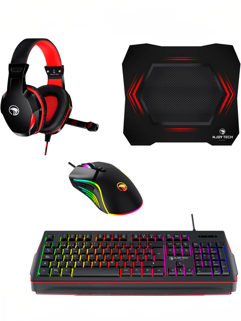 Set Gamer Njoytech con Teclado, Mouse, Audífonos y Mouse Pad-0