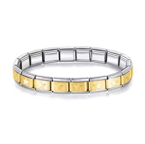 Pulsera Brazalete Italiano Estrellas – dorado y plateado-0