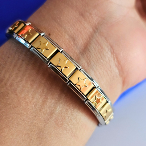 Pulsera Brazalete Italiano Estrellas – dorado y plateado-1