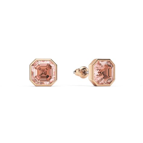 Aros pequeños Asscher de 8mm con Cristal de Austria Rosa Vintage en oro rosa-0