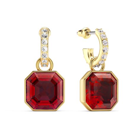 Aros colgantes Asscher con cristal Rojo Escarlata bañado en oro-0