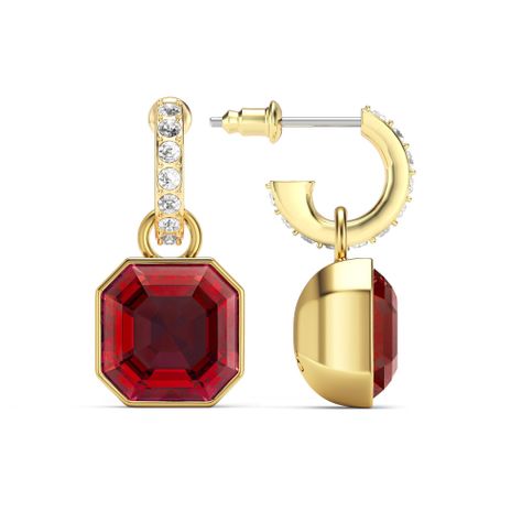 Aros colgantes Asscher con cristal Rojo Escarlata bañado en oro-1