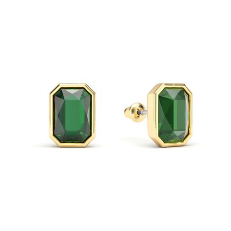 Aros pequeños Octágono Mix cristal Esmeralda de 9mm baño en oro -0