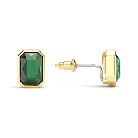 Aros pequeños Octágono Mix cristal Esmeralda de 9mm baño en oro -1