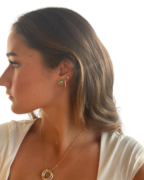 Aros pequeños Octágono Mix cristal Esmeralda de 9mm baño en oro -3