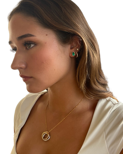 Aros pequeños Octágono Mix cristal Esmeralda de 9mm baño en oro -4
