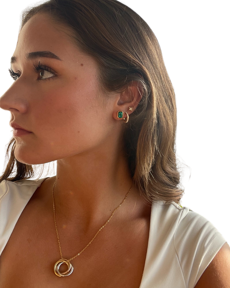 Aros pequeños Octágono Mix cristal Esmeralda de 9mm baño en oro -7