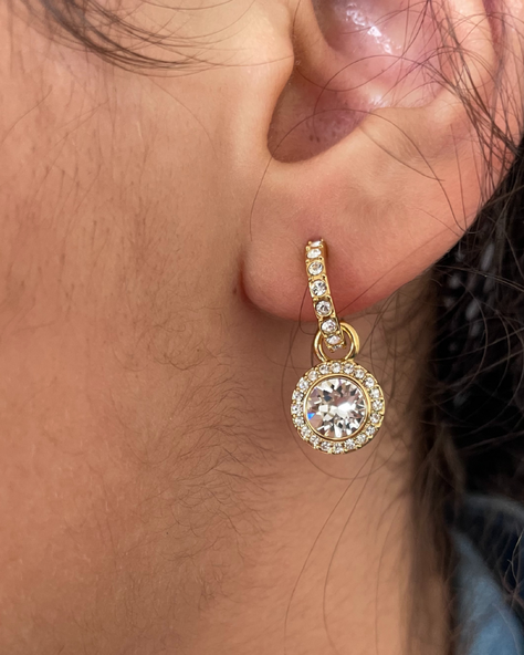 Aros colgantes Angelicales con Cristales transparentes bañados en oro-3
