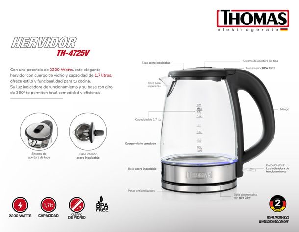 HERVIDOR THOMAS TH-4725 vidrio 1,7L-3