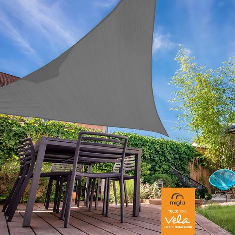 Toldo vela triangular color gris + kit de instalación-R6126-5