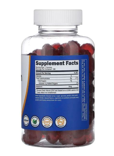 Melatonina 5 mg 180 gomitas sabor frutilla - Marca Nutricost-1