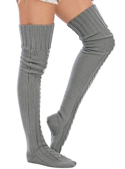 Calcetas Invierno tejidas encima de Rodilla GRIS-1